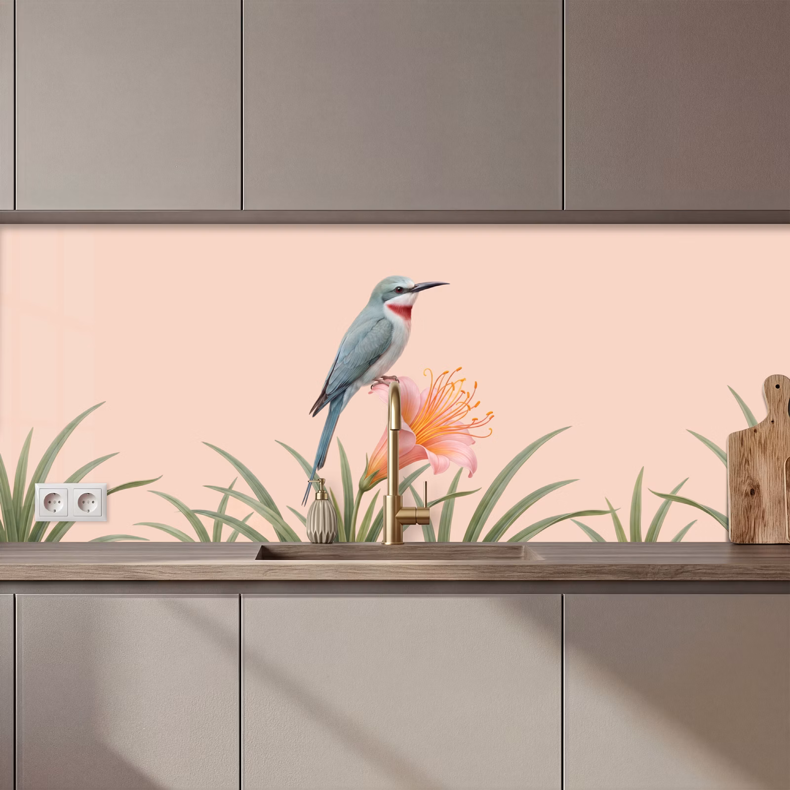 Kitchen splashback - Bird - Flower - Nature - Pink — 1