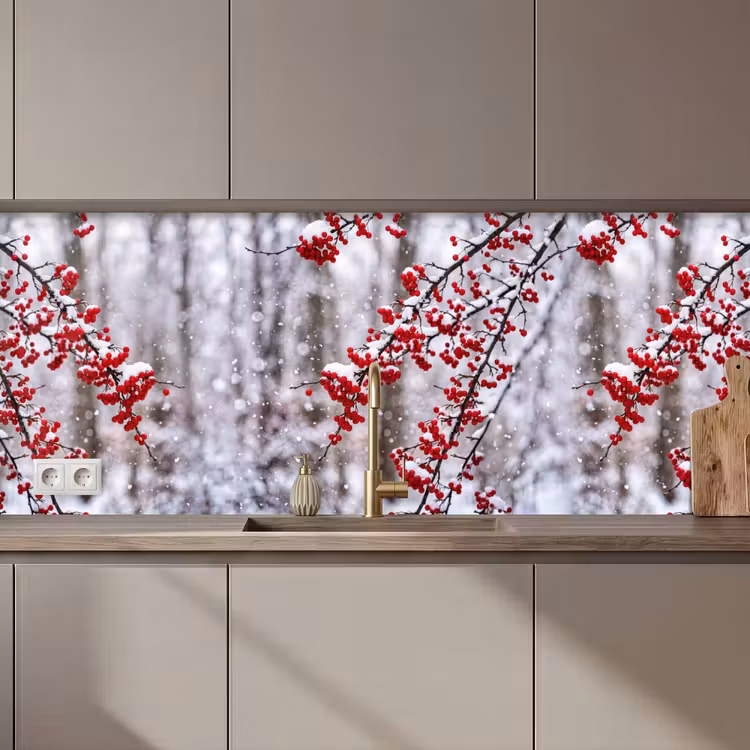 Kitchen splashback - Berries - Branches - Snow - Winter - Colorful — 1