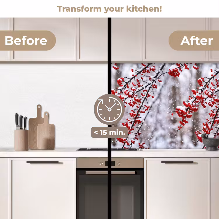 Kitchen splashback - Berries - Branches - Snow - Winter - Colorful — 3