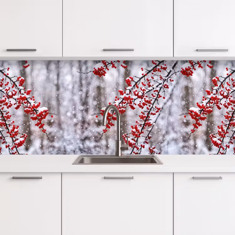 Kitchen splashback - Berries - Branches - Snow - Winter - Colorful — 4