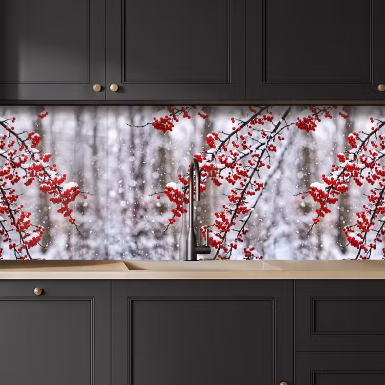 Kitchen splashback - Berries - Branches - Snow - Winter - Colorful — 6