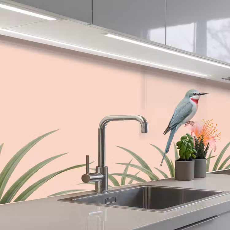 Kitchen splashback - Bird - Flower - Nature - Pink — 2