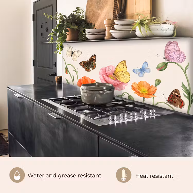 Kitchen splashback - Butterflies - Poppies - Illustration - Colorful — 5