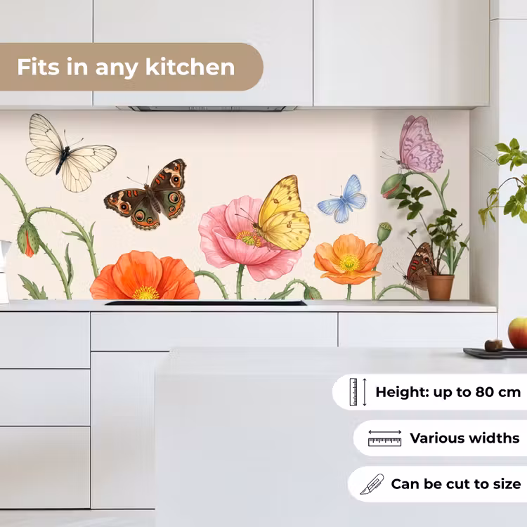 Kitchen splashback - Butterflies - Poppies - Illustration - Colorful — 7