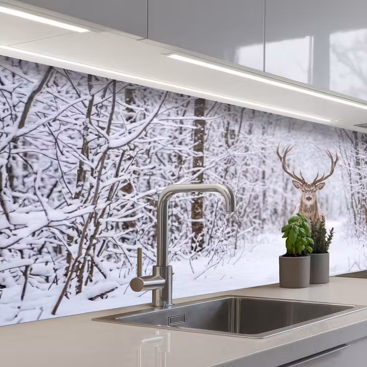 Kitchen splashback - Deer - Winter - Forest - Nature - White — 2