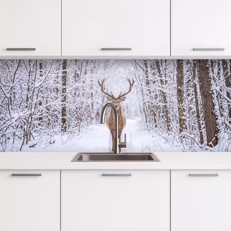 Kitchen splashback - Deer - Winter - Forest - Nature - White — 4