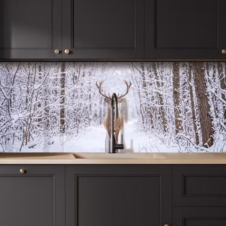 Kitchen splashback - Deer - Winter - Forest - Nature - White — 6