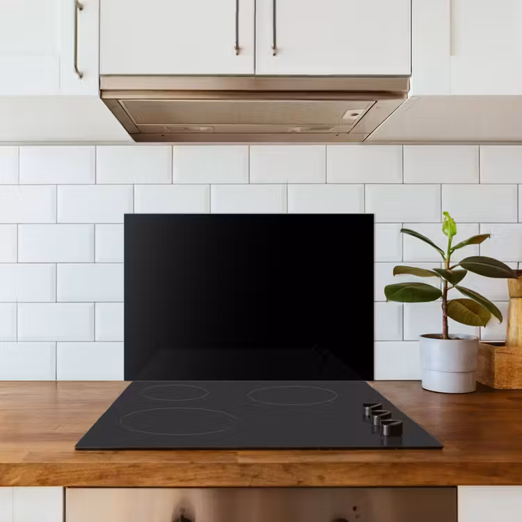 Kitchen splashback for hob - Black - Solid color — 3