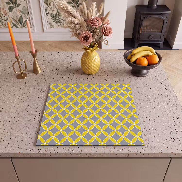 Induction hob cover - Geometric - Circles - Modern - Gray - Yellow — 3