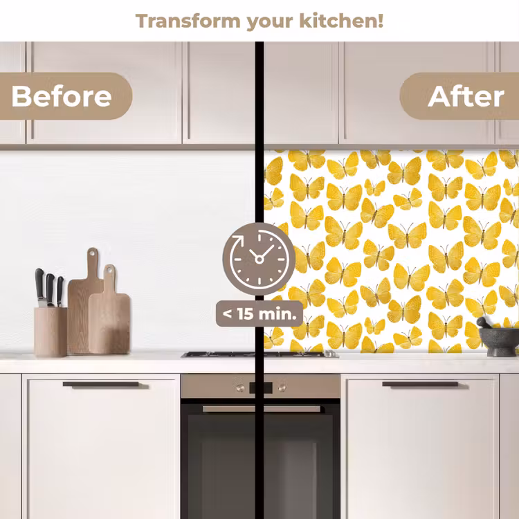 Kitchen splashback - Butterflies - Botanical - Illustration - Yellow - White — 3