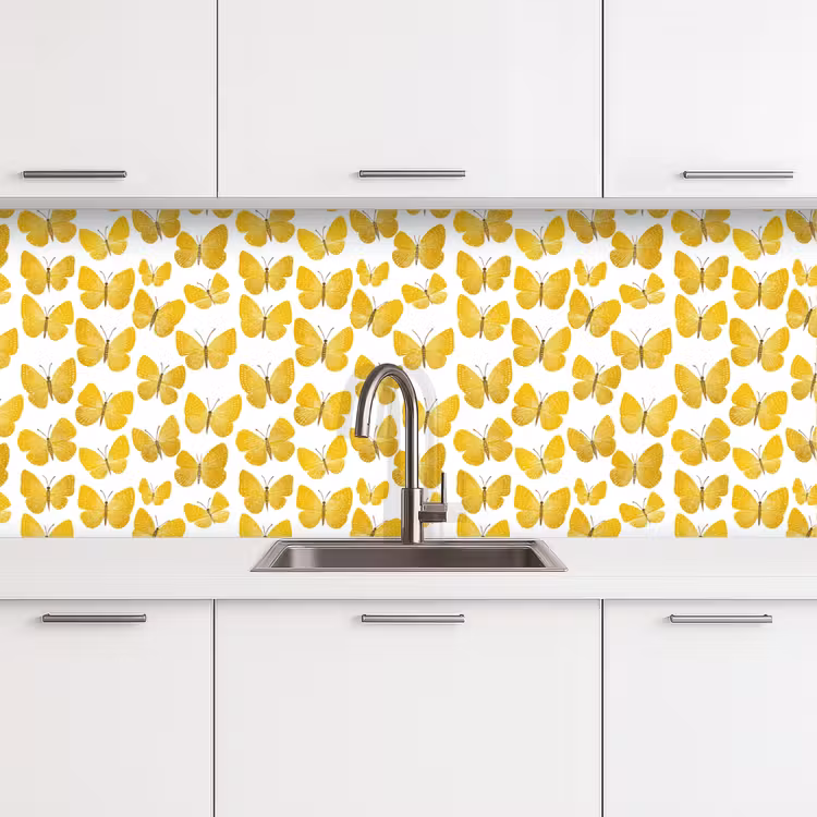 Kitchen splashback - Butterflies - Botanical - Illustration - Yellow - White — 4