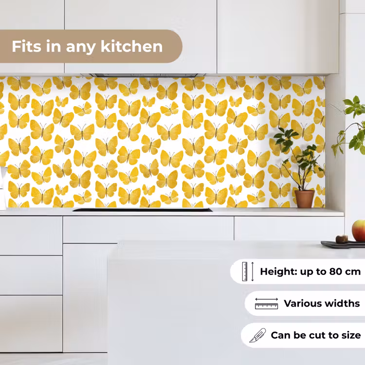 Kitchen splashback - Butterflies - Botanical - Illustration - Yellow - White — 7