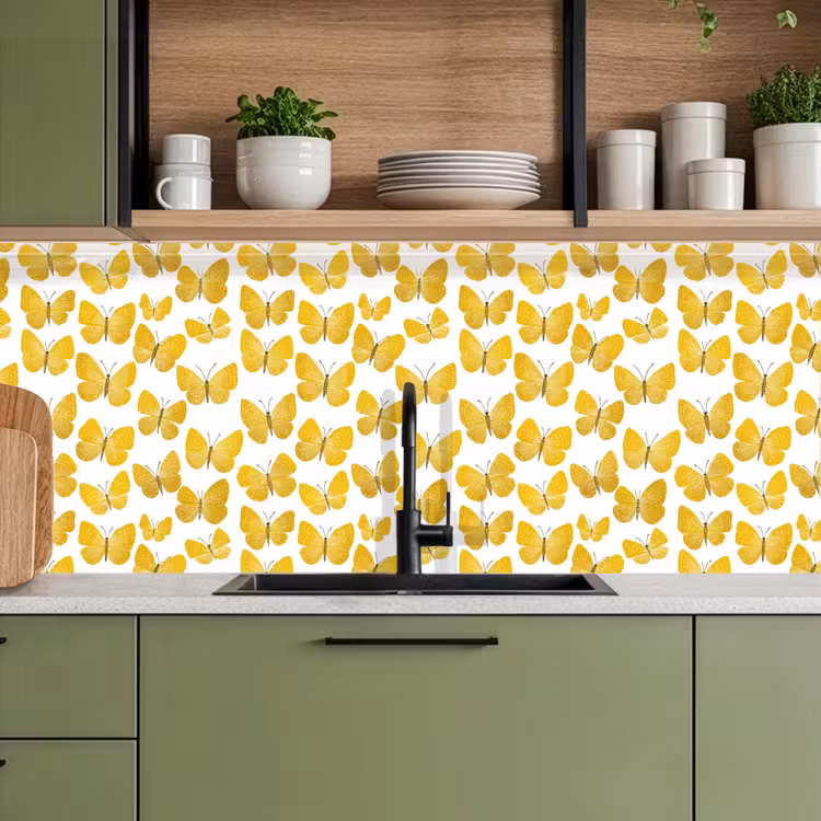 Kitchen splashback - Butterflies - Botanical - Illustration - Yellow - White — 8