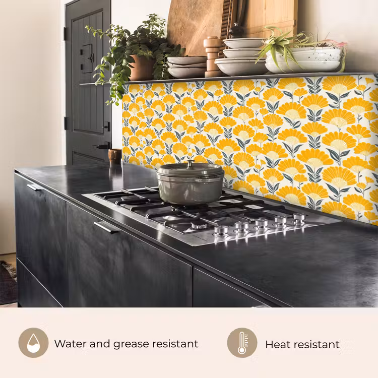 Kitchen splashback - Flowers - Retro - Botanical - Ochre - Gray — 5