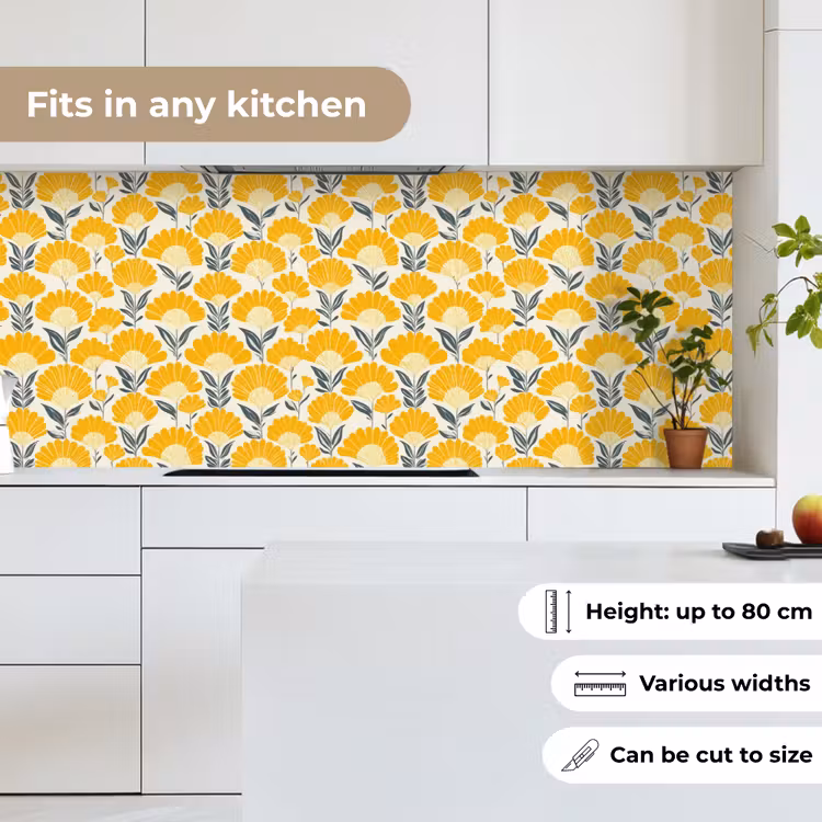 Kitchen splashback - Flowers - Retro - Botanical - Ochre - Gray — 7