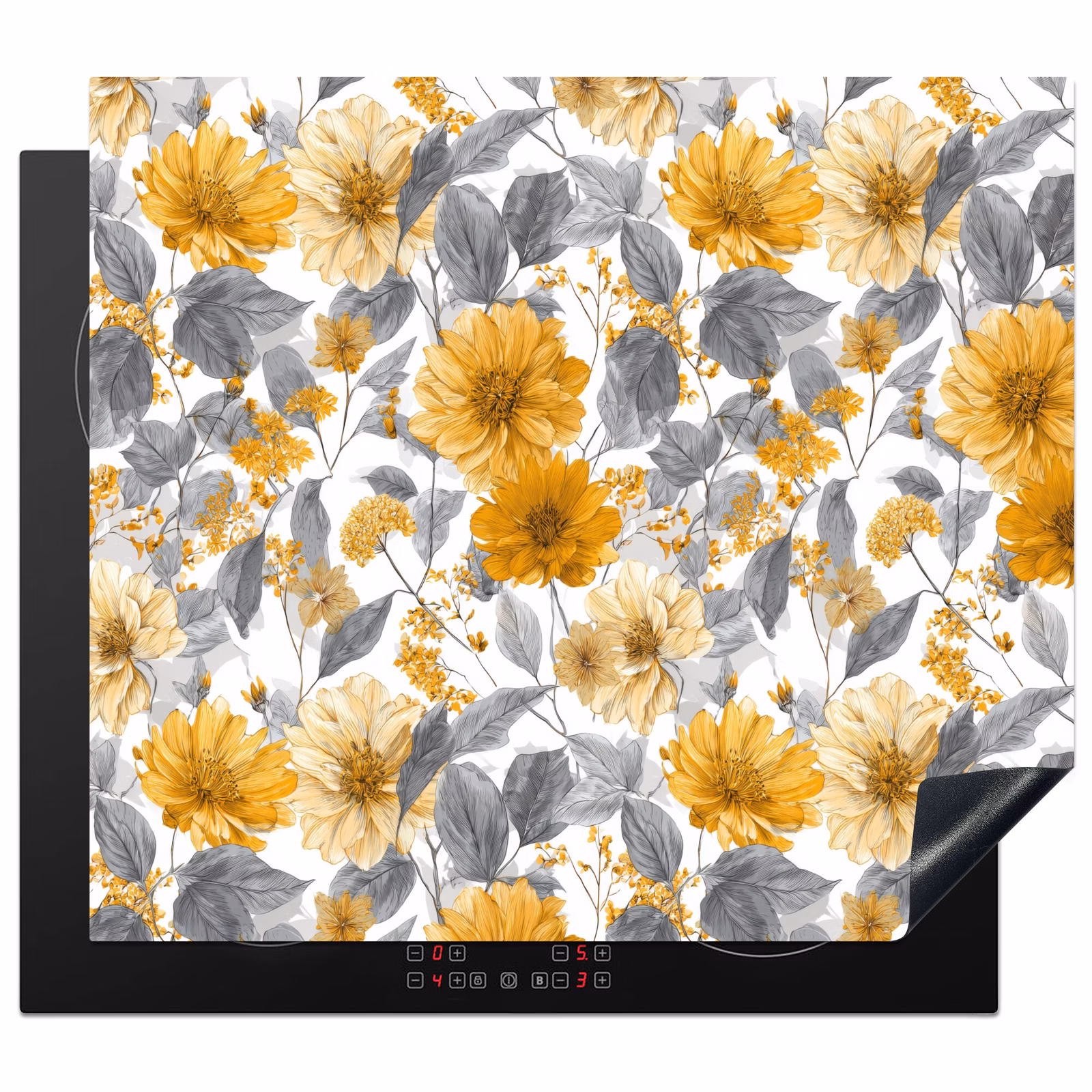 Induction hob cover - Flowers - Botanical - Elegant - Ochre - Gray — 1