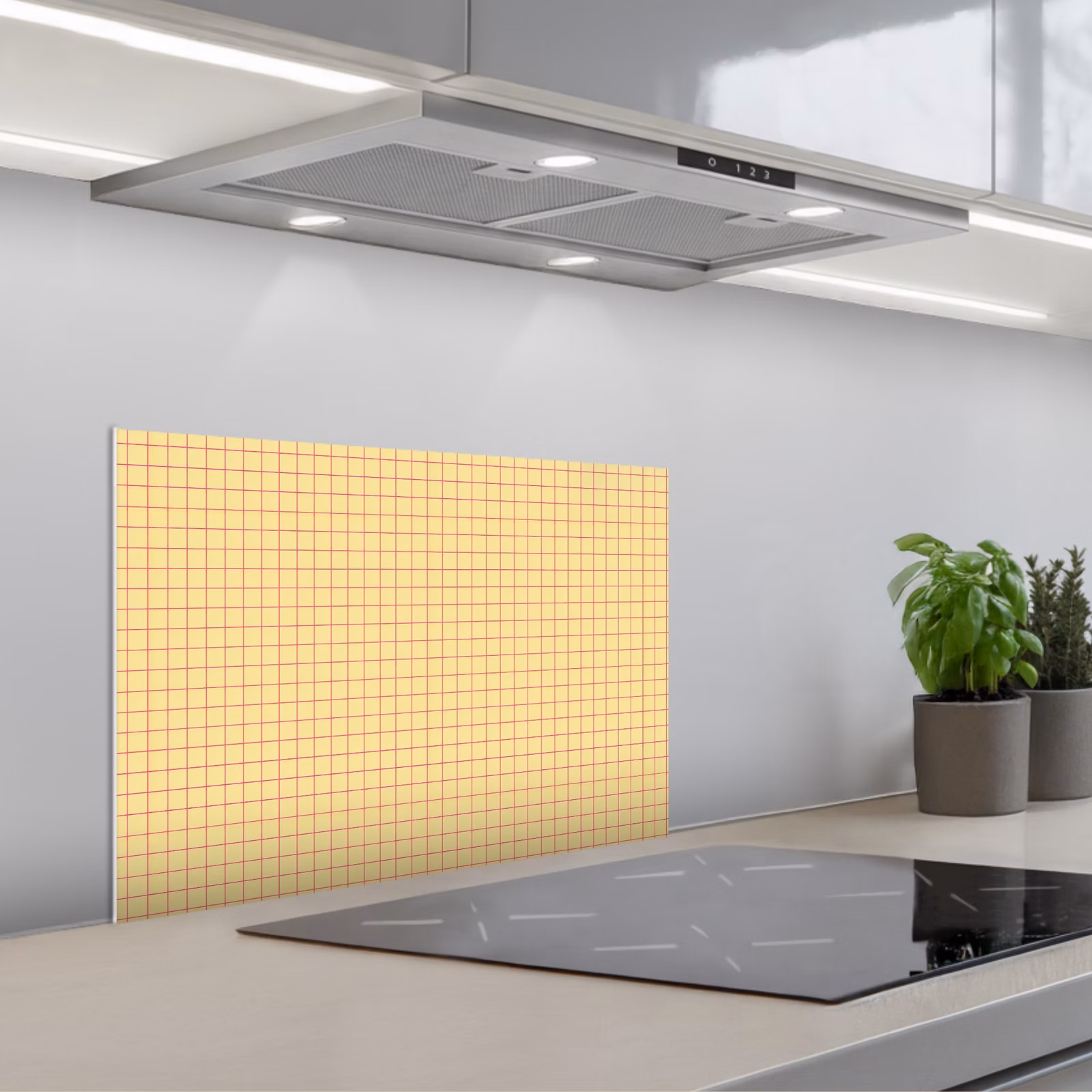 Kitchen splashback for hob - Checkered - Grid - Minimalist - Yellow - Pink — 1