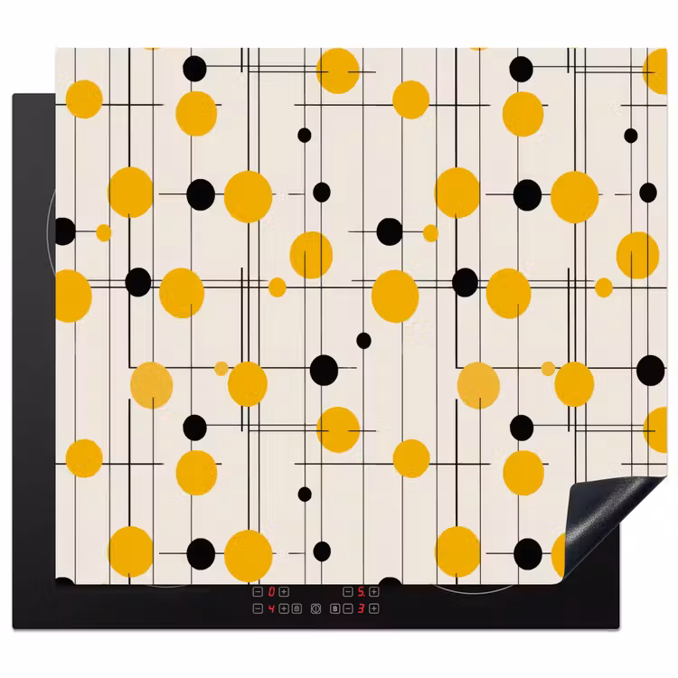 Induction hob cover - Geometric - Retro - Lines - Ochre - Black — 1