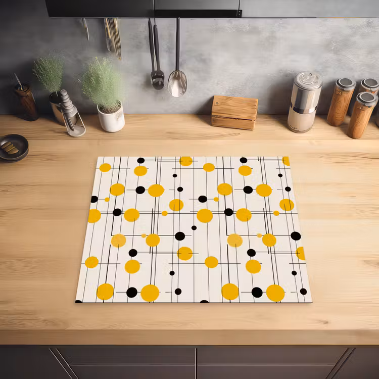 Induction hob cover - Geometric - Retro - Lines - Ochre - Black — 2