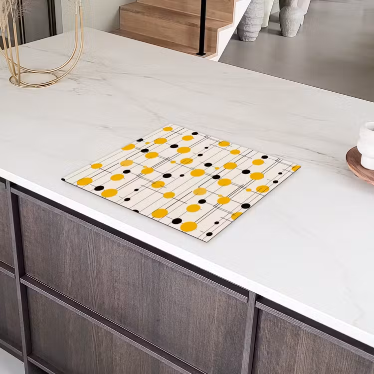 Induction hob cover - Geometric - Retro - Lines - Ochre - Black — 4
