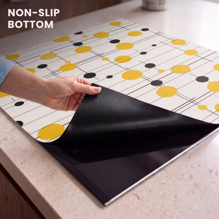 Induction hob cover - Geometric - Retro - Lines - Ochre - Black — 5