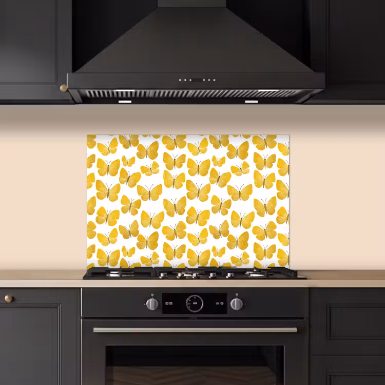 Kitchen splashback for hob - Butterflies - Botanical - Illustration - Yellow - White — 5
