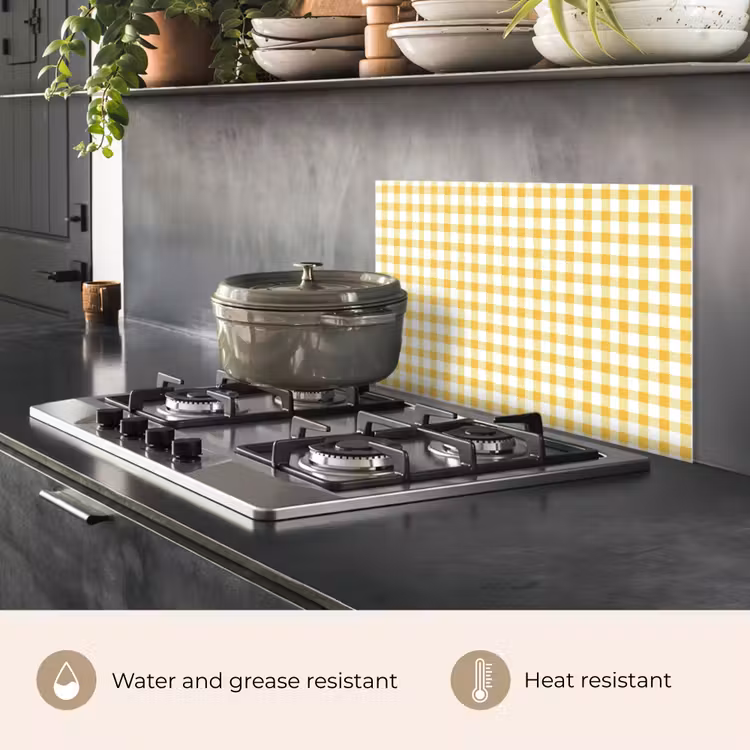Kitchen splashback for hob - Checkered - Gingham - Classic - Yellow and White — 2