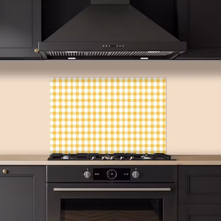 Kitchen splashback for hob - Checkered - Gingham - Classic - Yellow and White — 5