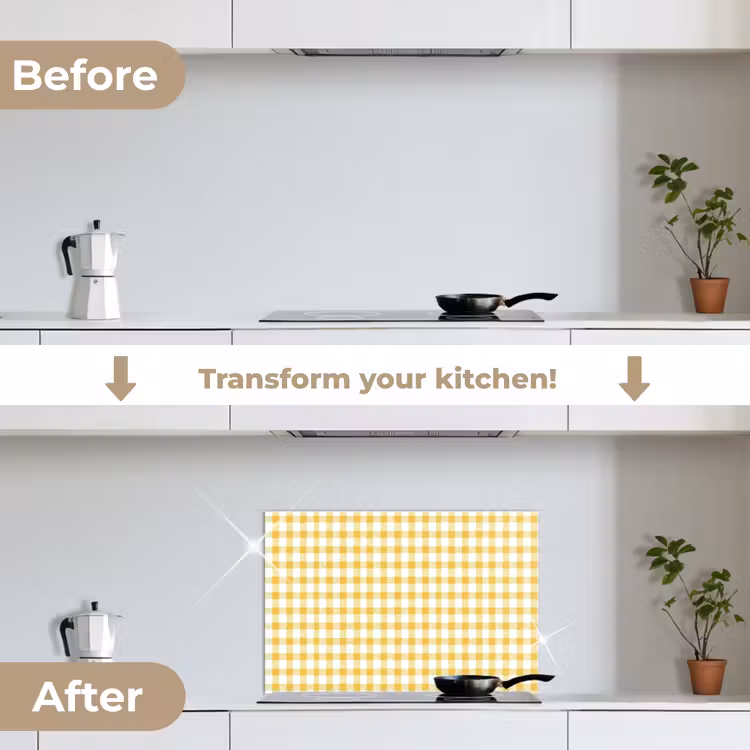 Kitchen splashback for hob - Checkered - Gingham - Classic - Yellow and White — 7