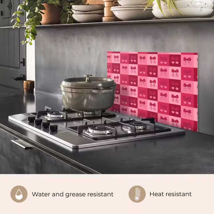 Kitchen splashback for hob - Cherries - Bows - Playful - Pink - Burgundy — 2
