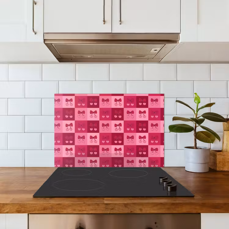 Kitchen splashback for hob - Cherries - Bows - Playful - Pink - Burgundy — 3