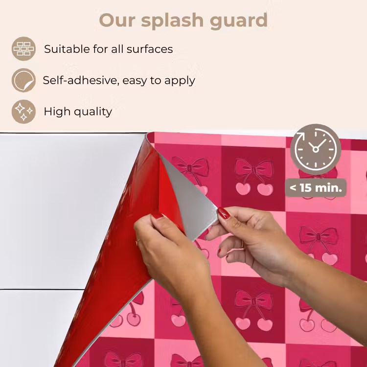 Kitchen splashback for hob - Cherries - Bows - Playful - Pink - Burgundy — 4