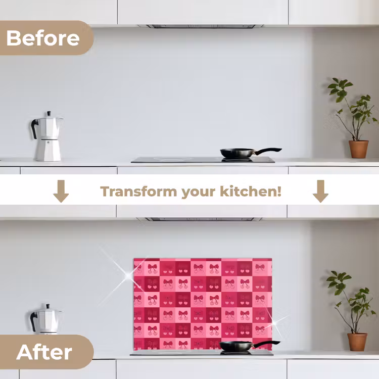 Kitchen splashback for hob - Cherries - Bows - Playful - Pink - Burgundy — 7