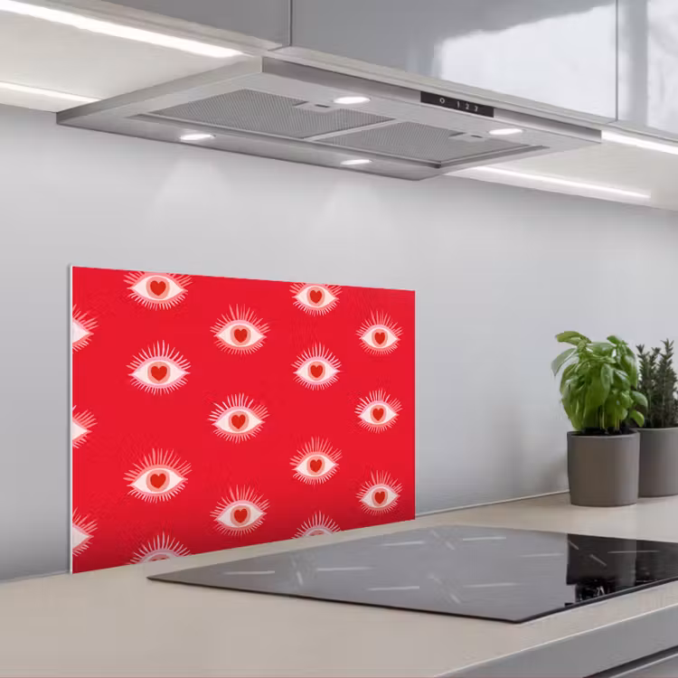 Kitchen splashback for hob - Eyes - Heart - Abstract - Red - Pink — 1