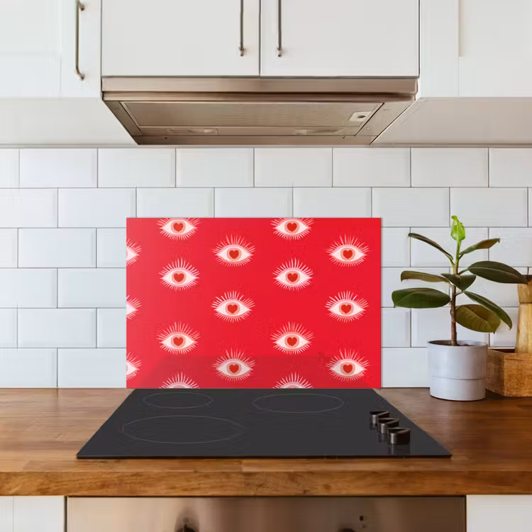 Kitchen splashback for hob - Eyes - Heart - Abstract - Red - Pink — 3