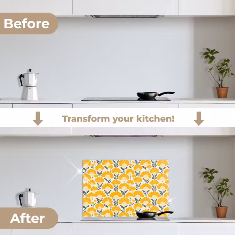 Kitchen splashback for hob - Flowers - Retro - Botanical - Ochre - Gray — 7