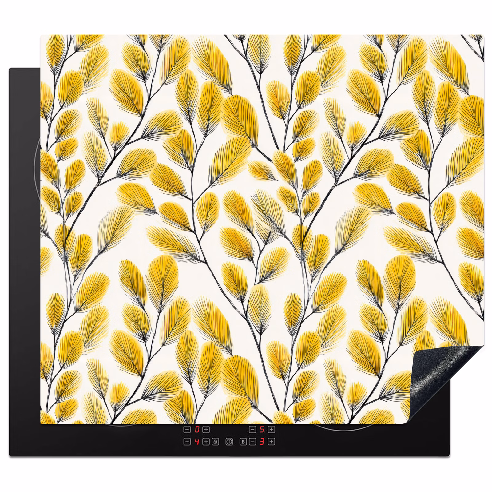 Induction hob cover - Leaves - Botanical - Elegant - Yellow - Black — 1