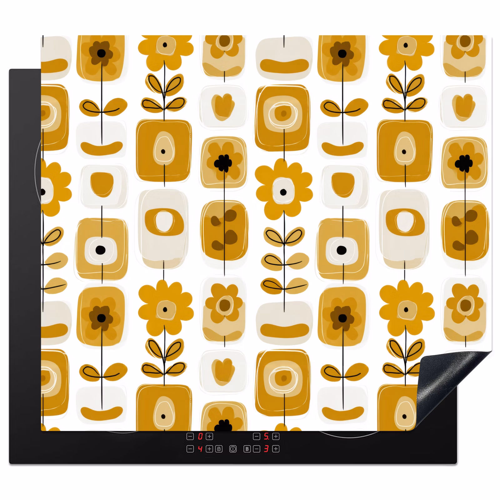 Induction hob cover - Retro - Abstract - Flowers - Ochre Yellow — 1
