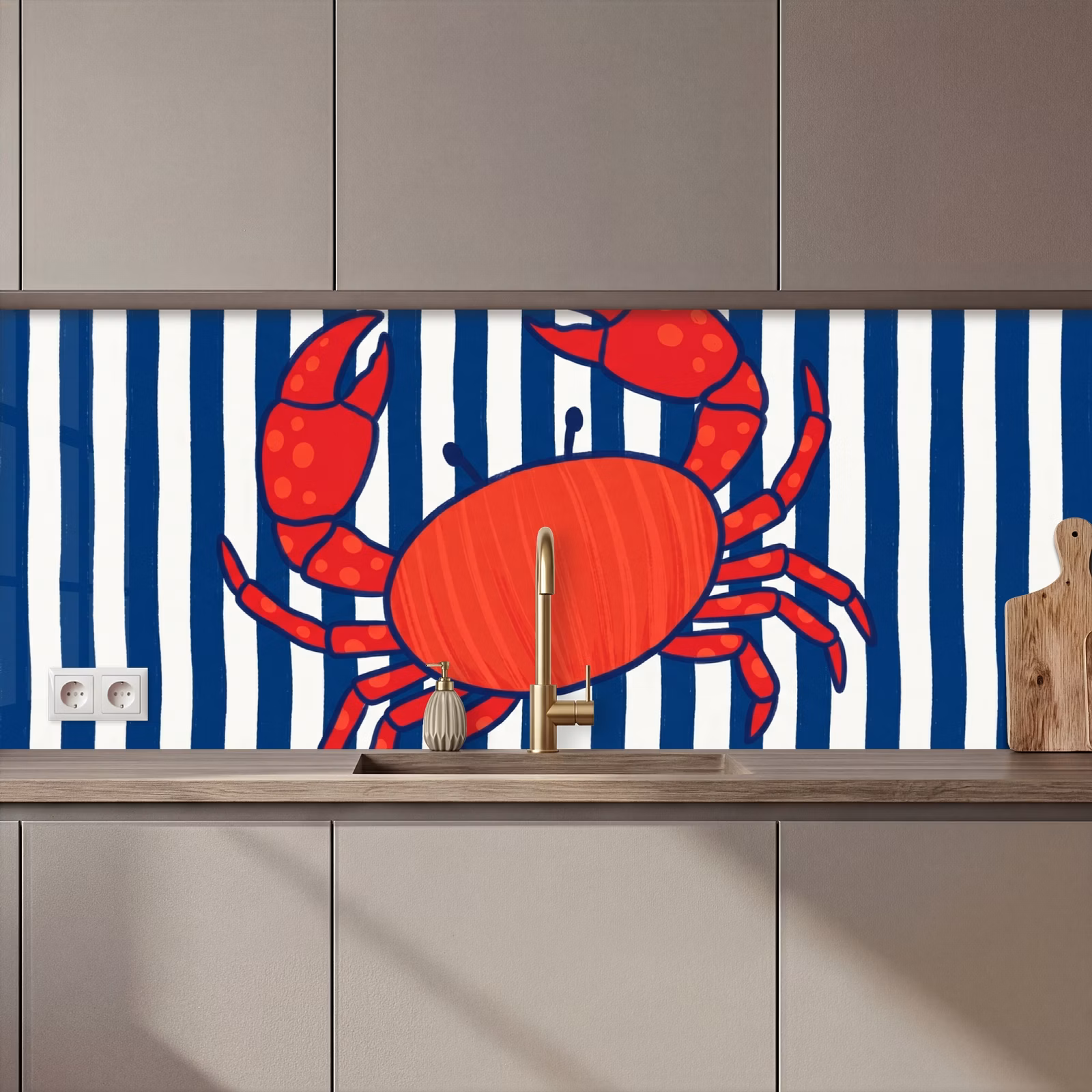 Kitchen splashback - Crab - Stripes - Marine Life - Illustration - Red — 1