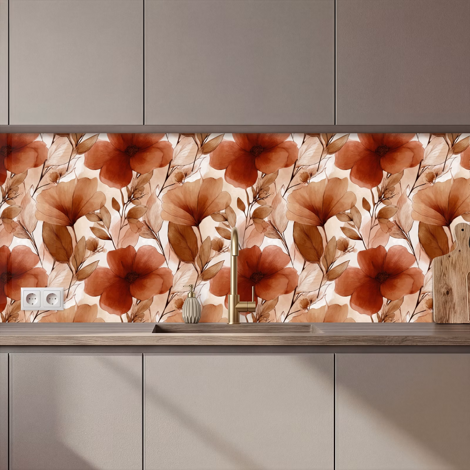 Kitchen splashback - Flowers - Watercolor - Botanical - Terracotta — 1