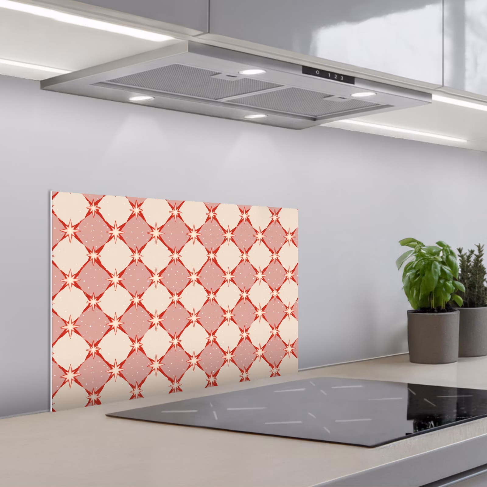 Kitchen splashback for hob - Diamonds - Stars - Vintage - Dusty Pink - Red — 1