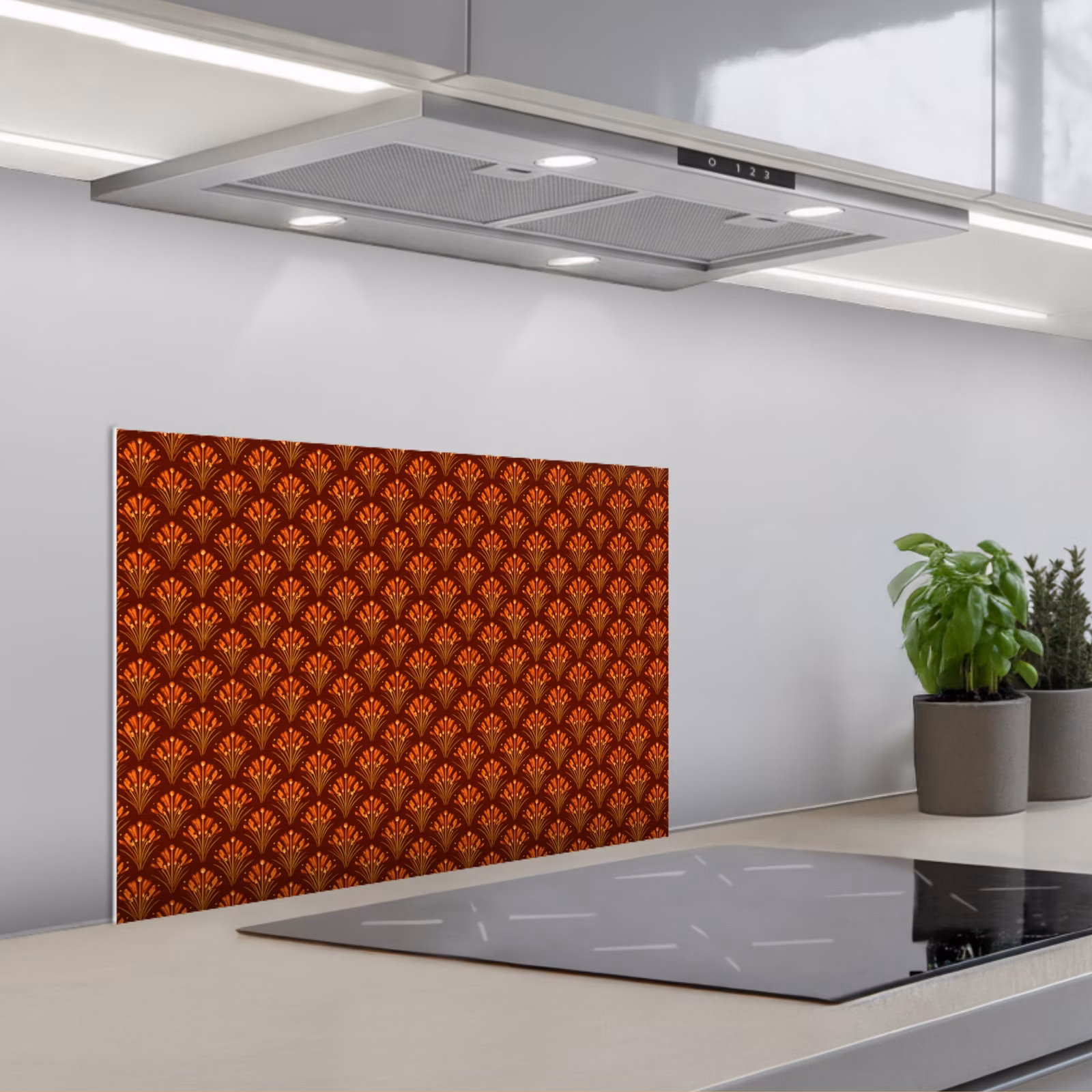 Kitchen splashback for hob - Fans - Art Deco - Botanical - Rust Brown - Orange — 1