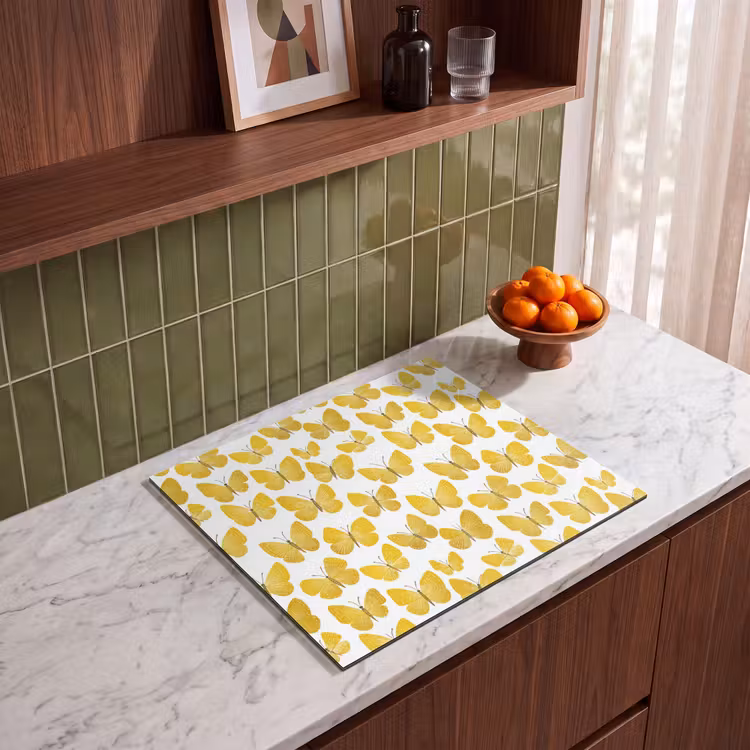 Induction hob cover - Butterflies - Botanical - Illustration - Yellow - White — 4