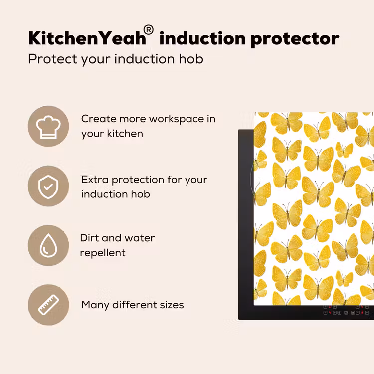 Induction hob cover - Butterflies - Botanical - Illustration - Yellow - White — 7