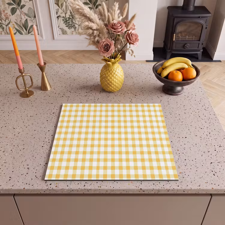 Induction hob cover - Checkered - Gingham - Classic - Yellow and White — 3