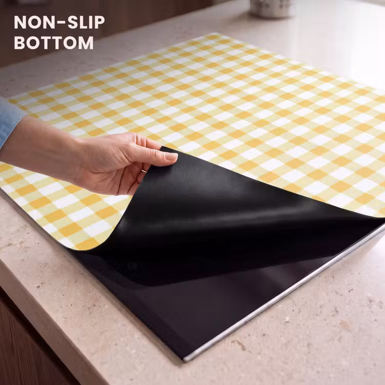 Induction hob cover - Checkered - Gingham - Classic - Yellow and White — 5