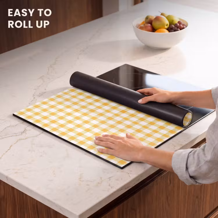 Induction hob cover - Checkered - Gingham - Classic - Yellow and White — 6