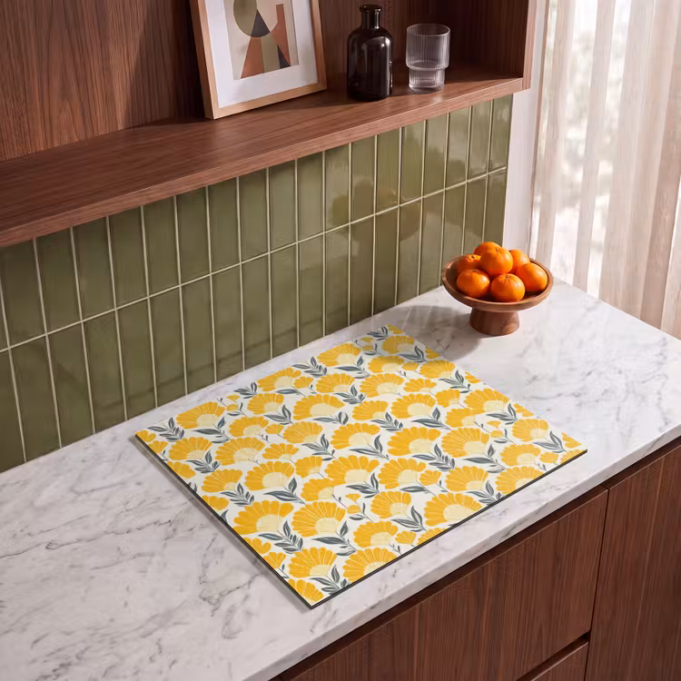 Induction hob cover - Flowers - Retro - Botanical - Ochre - Gray — 4