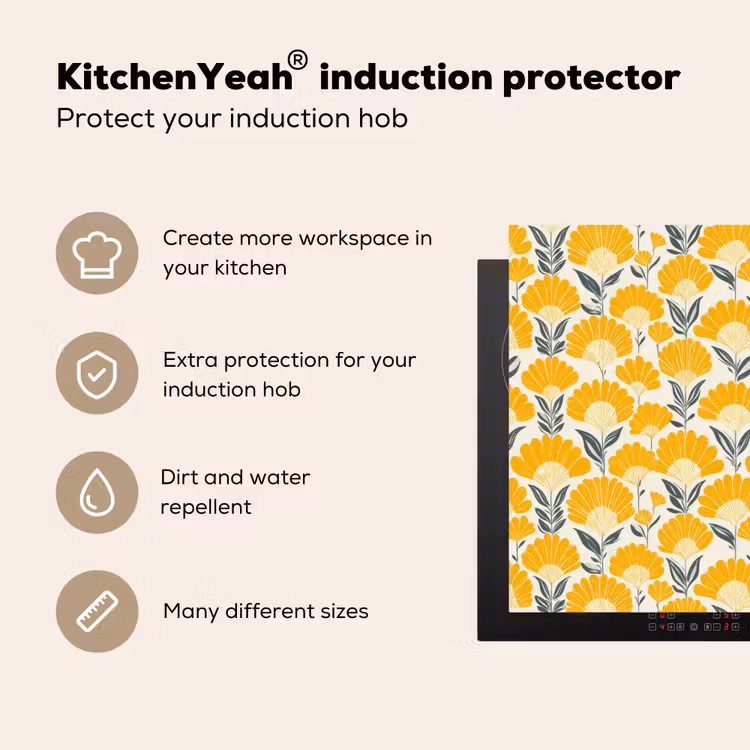 Induction hob cover - Flowers - Retro - Botanical - Ochre - Gray — 7