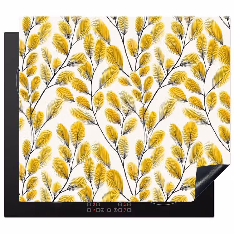 Induction hob cover - Leaves - Botanical - Elegant - Yellow - Black — 1